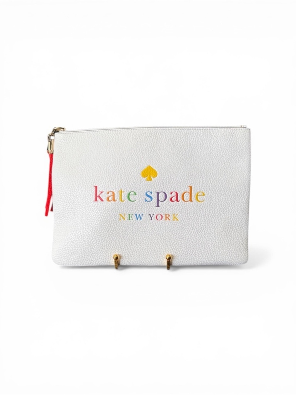 Kate Spade New York Kourtney Spectrum Clutch White Multicolor Logo Tassel | NWOT
